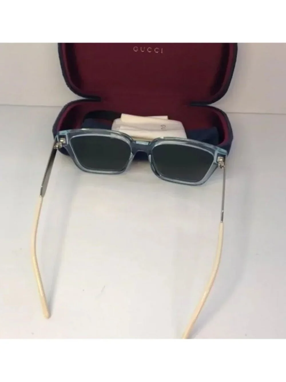 💯 - New - Authentic Gucci Light Blue/Metallic Gradient GG0975S Mirrored Squa…
